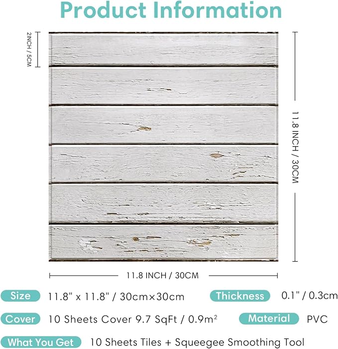 Commomy 3D Faux Wood Wall Stickers Peel and Stick 10 Pcs 11.8" x 11.8" | Ultralight Thin PVC Fake Wood Wallpaper for Kitchen Backsplash,Bathroom,Interior Wall Decor(9.7sq.ft) - Image 6