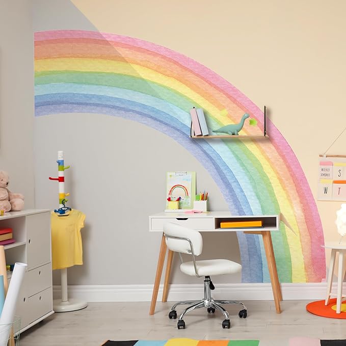 55"x63" Large Rainbow Wall Stickers, Mural Watercolor Half Rainbow Wall Decals Peel and Stick Vinyl Wall Art Decor for Girls Bedroom Kids Nursery Living Room Playroom Toddler | Watercolor Rainbow Wall Decor Girls Rooms Kids Bedroom Living Room - Image 2