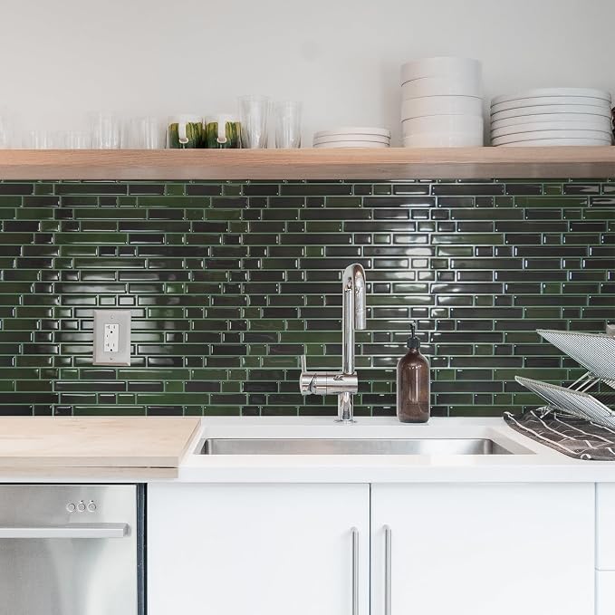 Art3d Linear Design Tile Peel and Stick Backsplash, 10-Sheet, Dark Green | 12 x 12 Inch, Enhanced Thickness, Warp Resistant, Strong Adhesion, Sturdy, for Kitchen, Bedroom, Ideal for Home Improvement - Image 2