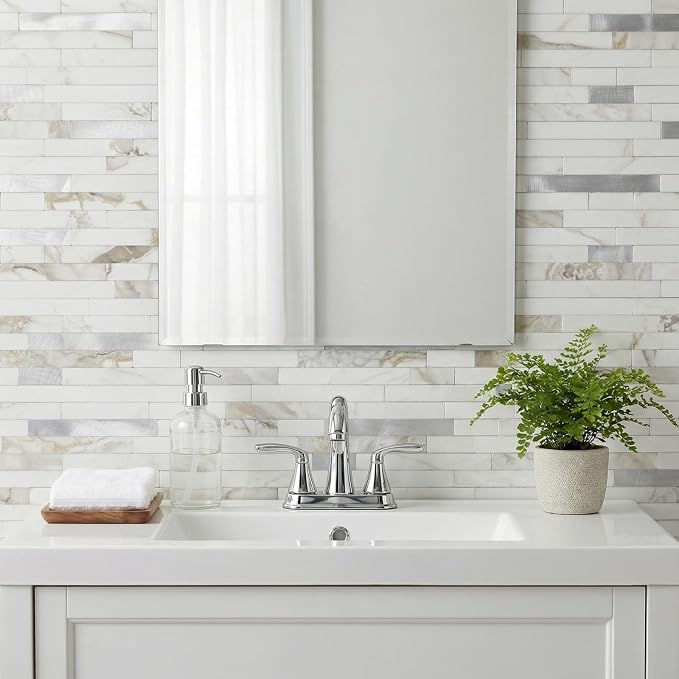 Yipscazo 2026 New Upgrade Peel and Stick Backsplash, Stick on Backsplash Tiles for Kitchen, Bathroom, Fireplace (10 Sheets, Polished White with Gold) - Image 4