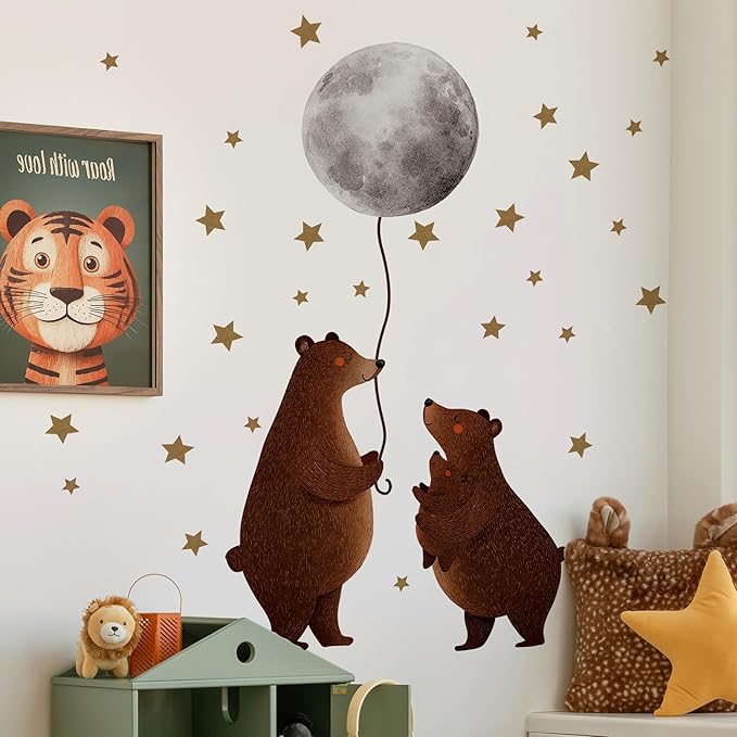 Animals Bear Wall Decal, Peel and Stick Nursery Animals Mural,Bears Stars and Moon Wall Stickers for Kids, Boys and Girls Room, Bedroom & Toddler Room Decor (Bear Stars and Moon Wall Decor) by Unknown