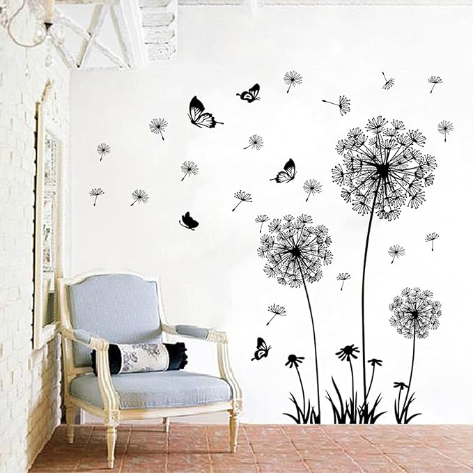 Arawat Dandelion Wall Decals - 2 Set Flower Stickers Murals Butterflies Peel and Stick Room Decor for Bedroom, Office, Bathroom, Living Room - Image 4