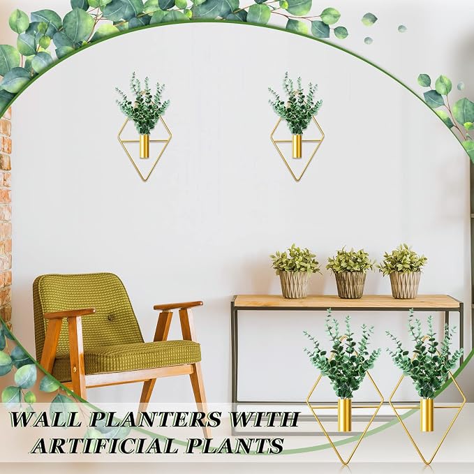 Canlierr 4 Pcs Wall Decor Hanging Planters, Eucalyptus, Gold - Image 5