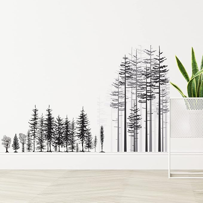 Outus 3 Sheets Mountain Forest Bear Wall Decals Stickers Pine Tree Wall Decals Woodland Trees Wall Stickers Forest Decals for Kids Nursery Bedroom Living Room Decor,11.8 x 35.4 Inches - Image 5