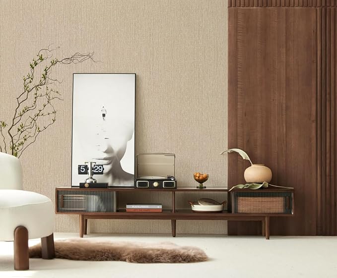 Grasscloth Peel and Stick Wallpaper Beige Brown Vinyl 16in x 118in | Faux Linen Vintage Wallpaper Textured Removable Wall Paper Grass Cloth Cabinets Bedroom for Cabinet Self Adhesive Vinyl - Image 8