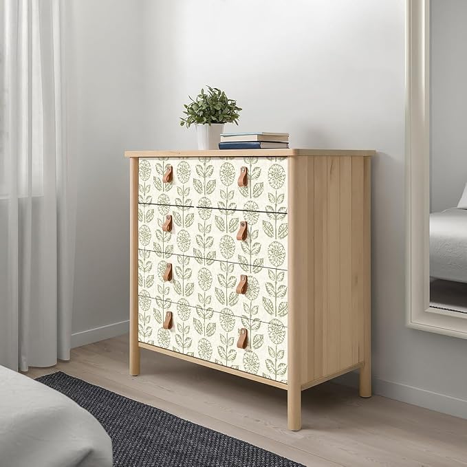 Wudnaye Floral Wallpaper Peel and Stick Boho Contact Paper 17.7in×118in | Vintage Floral Peel and Stick Wallpaper Boho Self Adhesive Wall Paper Beige Green Waterproof Removable Wallpaper for Bathroom - Image 7