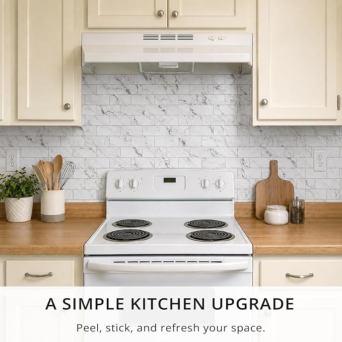 StyloVue 100 Pieces Peel and Stick Backsplash for Kitchen, 3" x 6" PVC Subway Tile, 2026 Upgraded Volakas White Marble, Stick on Wall Tile for Kitchen, Bathroom, Fireplace, RV - Image 2