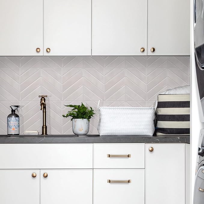 STICKGOO Herringbone Peel and Stick Backsplash, Smoky Pink, 10 Sheets | 12.6 x 9.7 in, Thicker Rectangular Vinyl Stick-On Wall Tiles, Easy Alignment, Waterproof, Easy to Clean, Kitchen/Bathroom - Image 9