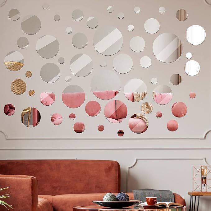 Jetec 56 Pcs Round Glass Mirror Tiles, 2/3/4/6/8/10 Inch Wall Decor Set - Image 5