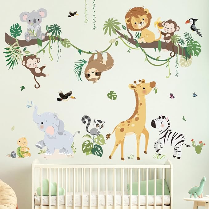 decalmile Jungle Animals Tree Branch Safari Monkey Wall Decals Stickers - Image 2