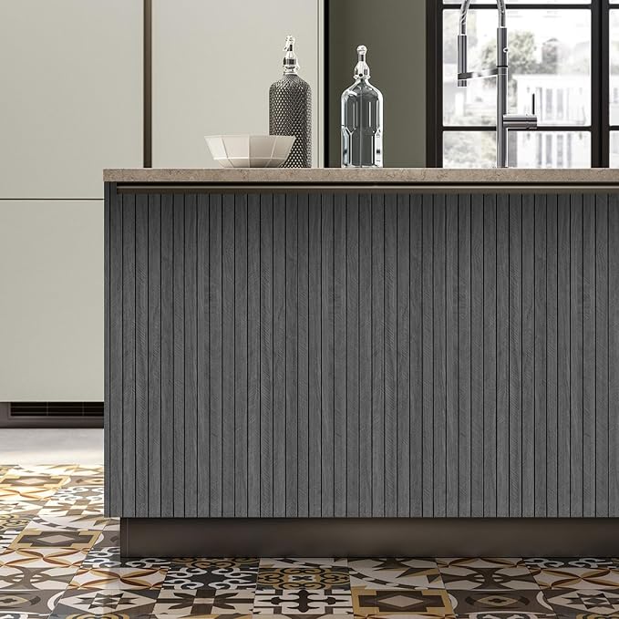 3D Faux Wood Slat Wall Panel – Peel and Stick Self Adhesive Soundproof Foam Board for Interior Wall, Ceiling, Home Theater Decor Dark Grey 15.7"x236" - Image 5