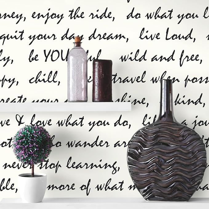 RoomMates Black Dream Big Script Peel and Stick Wallpaper, 20.5 in x 16.5 ft Roll, Vinyl, Removable, For Smooth Surfaces - Image 4