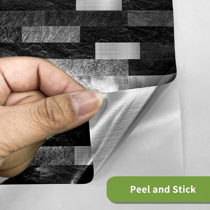 25 Pcs Self-Adhesive Tile Transfer, Peel and Stick Tile Decal, Water-Proof Backsplash Wall Tile Sticker for Kitchen Bathroom Decor, Black Brick Metal Marble, 6x6inch - Image 4