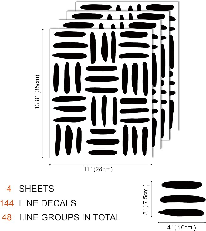 3 Lines Black Wall Decal, Modern Abstract Boho Home Wall Art Décor | Matte black vinyl stickers. Peel and stick for nursery, kids, bedroom, office. Stunning painted look for a boho accent wall. - Image 6