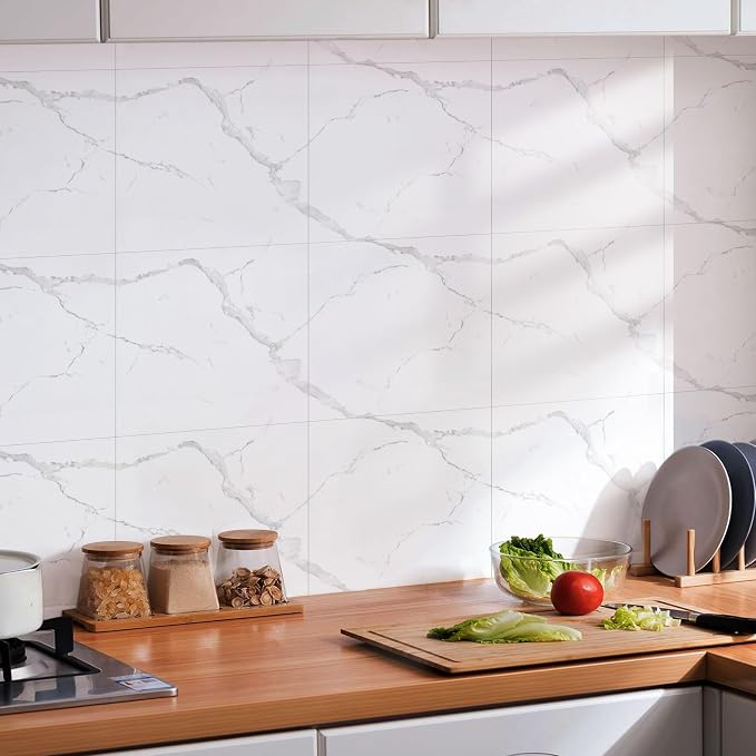 Peel and Stick Marble Wall Panels 11.8x11.8in Waterproof 20 Pack | Backsplash tile, shower wall, self adhesive, kitchen, bathroom, decorative tiles - Image 6