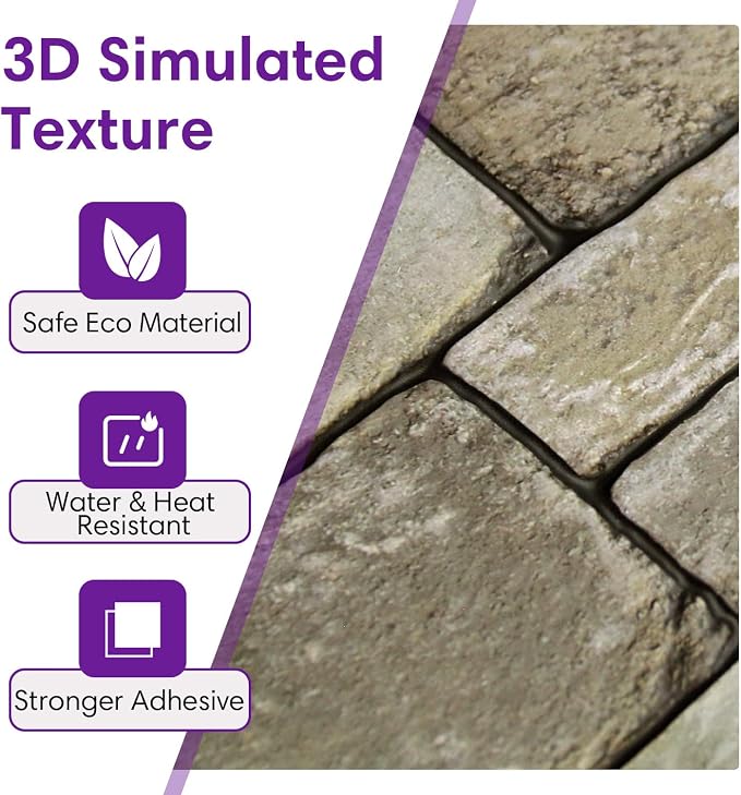 3D Peel and Stick Faux Stone Wall Panels 11.8" x 11.8" 10-Pack | Brown, Stone-Look Textured Wall Sticker, Thin Lightweight PVC Self Adhesive Wall Tiles for Interior Decor, Cover 9.7 sq ft - Image 3