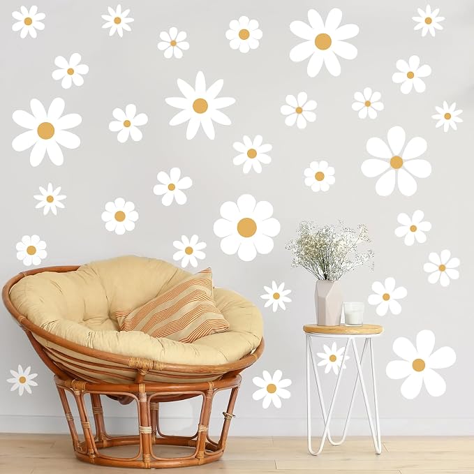 TaoBary 12 Sheet Daisy Wall Sticker Decal White Large Flower Wall Decals | Big Flower Wall Sticker, Floral Decal, Daisy Bedroom Room Decor, Removable Peel and Stick, Nursery Home Wall Decor by TaoBary