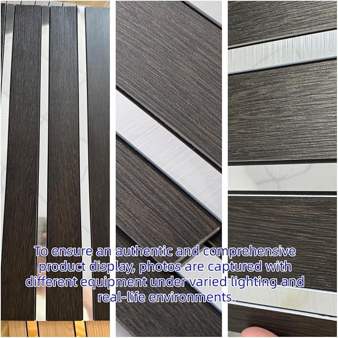 Haimin 3D Wall Panels Wood Grain Slat, 10Pcs 23.6"x11.6" Peel and Stick Self-Adhesive Textured Paneling, Easy DIY Light Luxury Decor for Bedroom Living Room Home (Black Oak with Silver) - Image 2