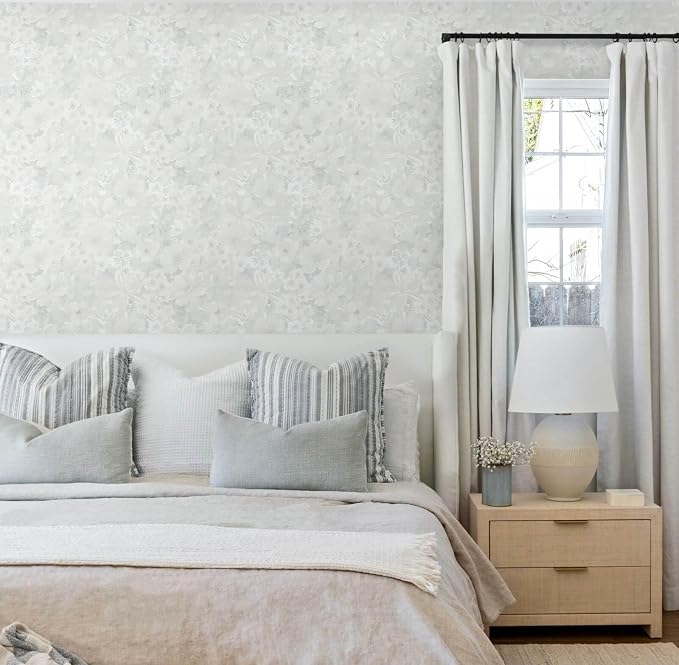 Heroad 17.3inx32.8ft Grey Peel and Stick Wallpaper Floral Contact Paper Vintage Wall Paper Self-Adhesive Removable Wallpaper for Cabinets Drawers Bedroom Mural Wall Decor Vinyl Roll - Image 9