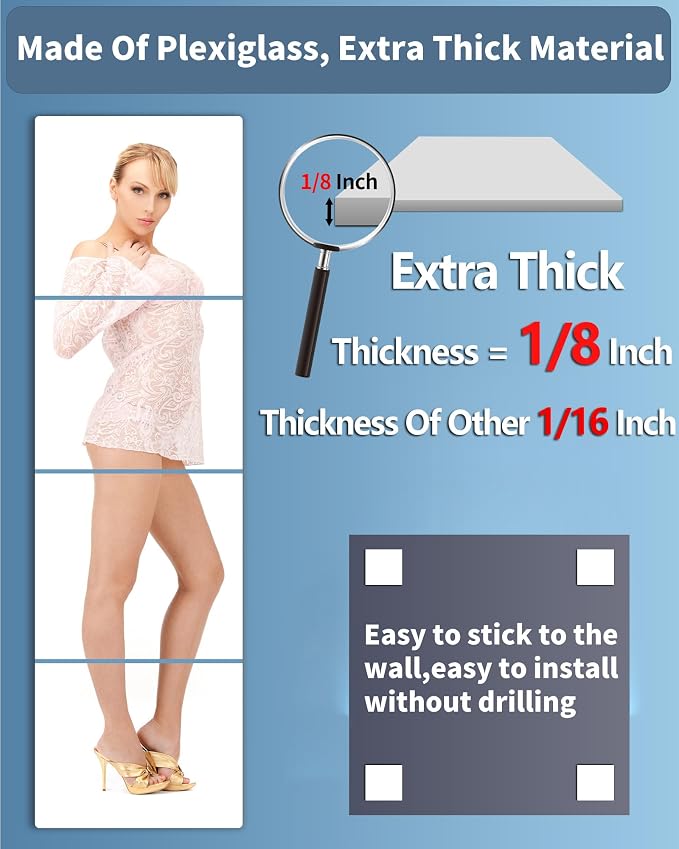 Shatterproof Wall Mirror Full Length for Bedroom, Acrylic Gym Mirrors For Home, Extra Thick: 0.12 inch, 12 x 12 inch x 4 Pcs, Workout Mirrors Safe for Kids, Over The Door, Long Wall Mounted - Image 7
