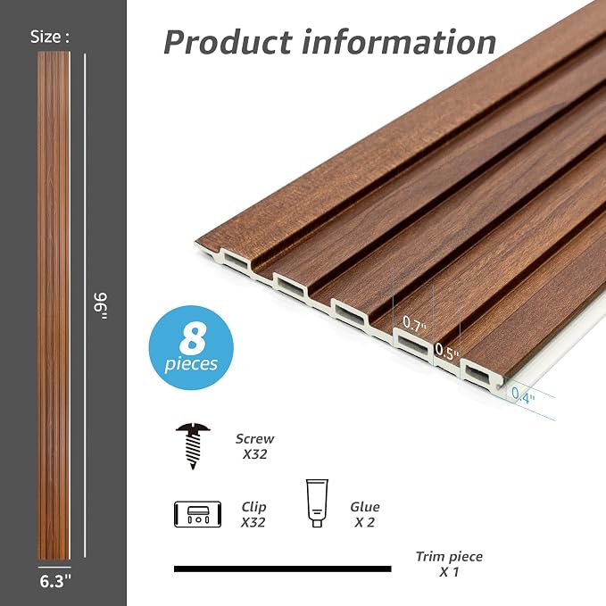 Art3d 96 x 6 Inch WPC 3D Wood Textured Slat Wall Panels, 8-Pack, Teak | Stylish Slat Design, Waterproof, Weather Resistant, Eco-Friendly, Long-Lasting, Easy to DIY, Ideal for Interior Wall, Bedroom - Image 6