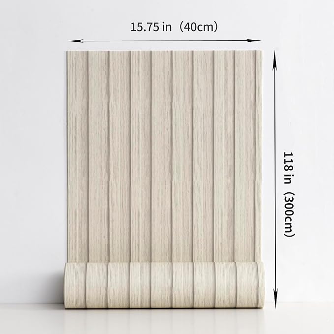 Haimin Wood Grain Slat Wall Panels Peel and Stick Faux Wood Thick Wallpaper | 118"x15.75" Waterproof PET & IXPE Foam Paneling Adhesive Smooth Beadboard Wallpaper Wall Covering Panels (Beige) - Image 5