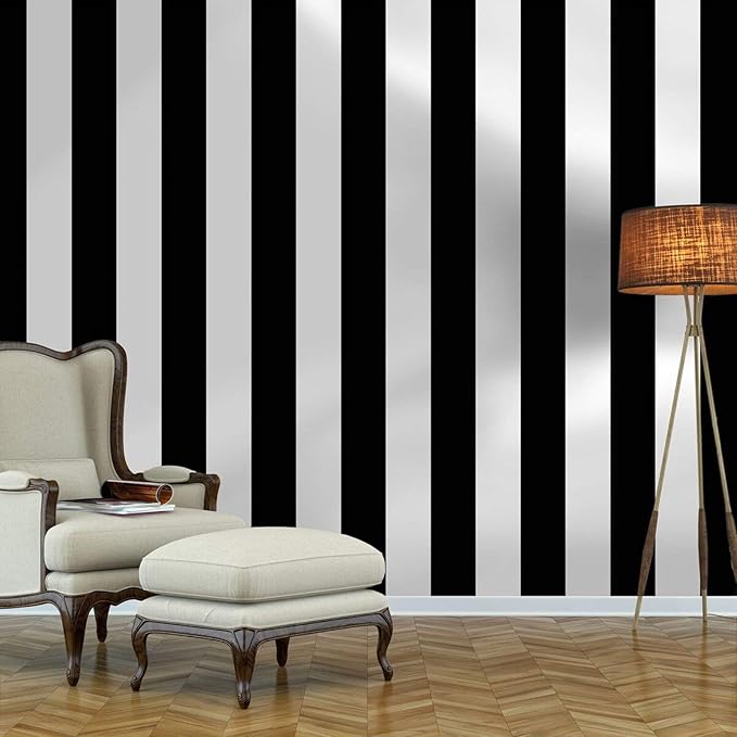 Guvana Striped Peel and Stick Wallpaper Black and White Self-Adhesive Wallpaper 394"x17.7" Removable Contact Paper Waterproof Wall Paper for Livingroom Cabinets Shelves Drawer Liner Decor Vinyl Roll by Guvana