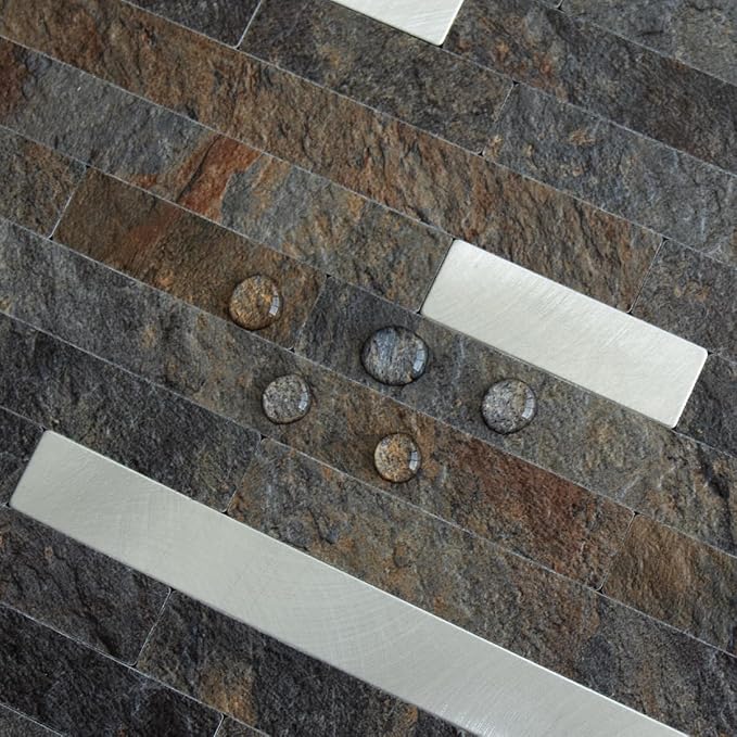 AULIGET 20 Sheets Rust Slate Peel and Stick Backsplash, PVC Mixed Metal Silver Wall Tile Stick on Backsplash for Kitchen and Bathroom - Image 3