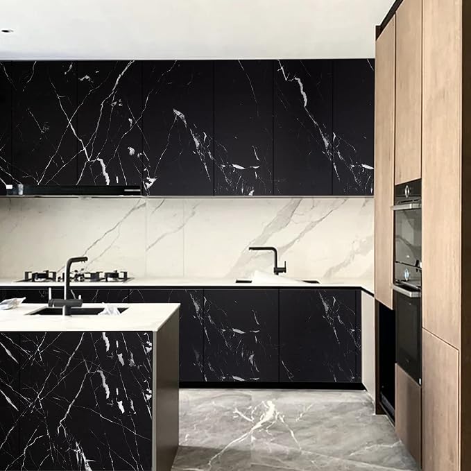 Marble Contact Paper Black Extra Wide Peel and Stick for Kitchen Countertop | 23.6"×118" Black/White Thicken Self Adhesive Black Wallpaper for Countertops Cabinets Decorative Easy to Remove - Image 4