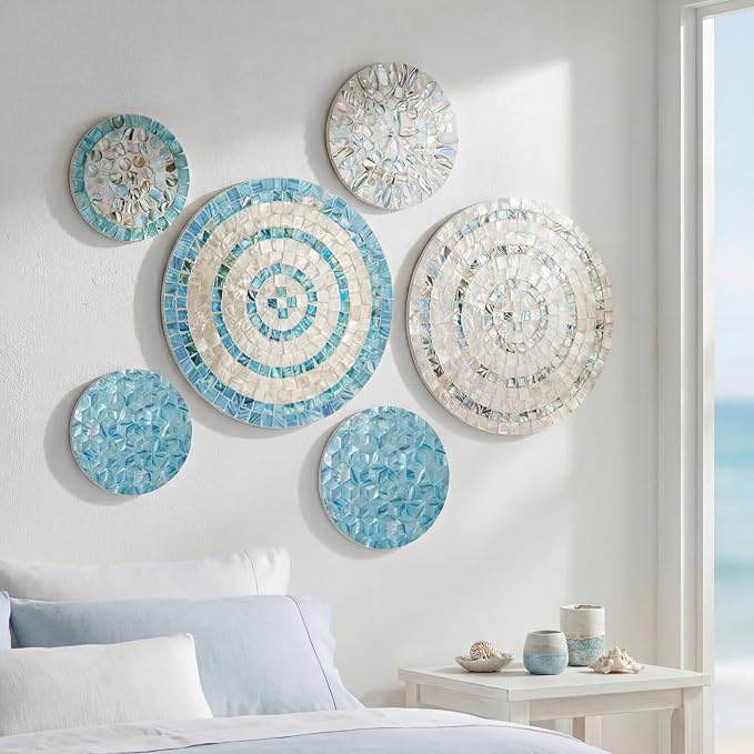 Novabright 6 Pcs Shell Wall Decor 11.8 Inches Natural Mother of Pearl Shell Plate Coastal Wall Art Mosaic Sculpture Handmade Hanging Plates Arts for Bedroom Bathroom Home Office Hotel by Unknown