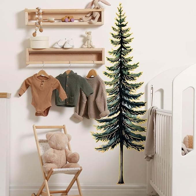 Lilaca Pine Tree Wall Art Peel and Stick Gold Stamping Walls Murals Decor | Large Pine Tree Wall Decal 38" Wall Stickers for Living Room Bedroom Classroom Nursery (Green Gold) - Image 3