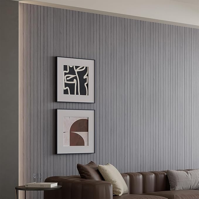 Yutianli PVC Slat Wall Panel Peel and Stick 236"x 15.7" Faux Wood Slat Panel Artificial Oak Wood Grain Self-Adhesive Soundproof 3D Wall Panel for Walls and Ceilings - Image 2