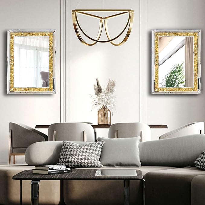 2 Piece Wall Mirrors, Crush Diamond Wall Decor, Gold Color Decorative Mirrors for Living Room, Bedroom, Bathroom. (11'x15') - Image 5