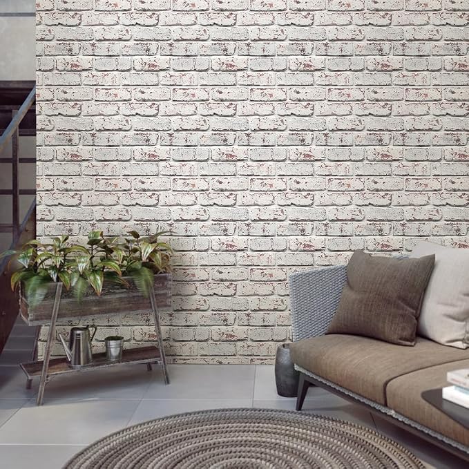 COMSTICKC 3D Faux Brick Wall Panels Peel and Stick, 10 Pcs 11.8" x 11.8" | Whitewash, Not Real Brick, Small Size, Ultra-Light PVC Sticker, Fake Brick Decorative Tiles for DIY Decor, Cover 9.7 sq ft - Image 6