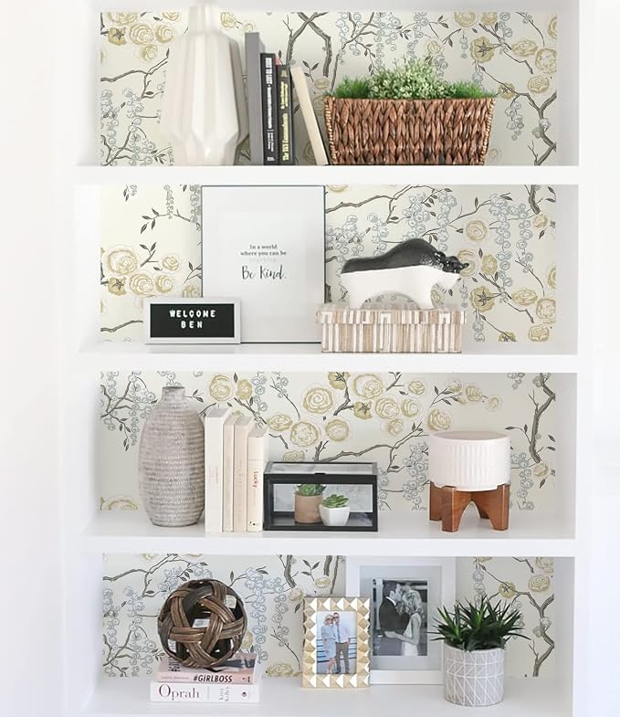 Orainege Peel and Stick Wallpaper Vintage Floral Contact Paper | 17.7in ×118.1in Beige Yellow Floral Wallpaper Self Adhesive Wall paper for Bathroom Living Room Removable - Image 6