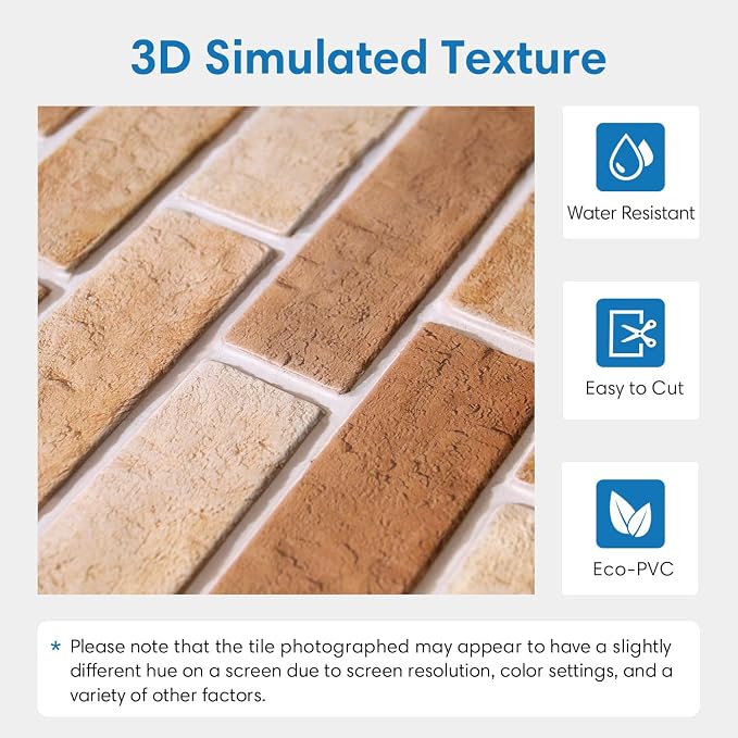 COMSTICKC 3D Faux Brick Wall Panels Peel and Stick, 10 Pcs 15.7" x 11.8" | Light Brown, Not Real Brick, Thin PVC 3D Fake Brick Decorative Tiles Sticker for Easy DIY Interior Decor, Cover 12.9 sq ft - Image 3