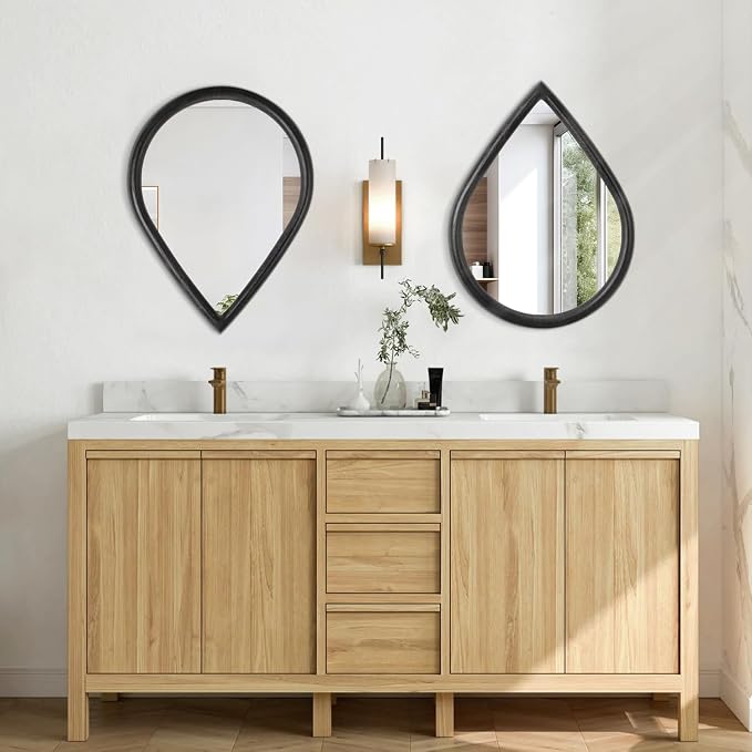 Wood Frame Mirror Black Teardrop Wall Mirror Farmhouse Rustic Decorative Irregular Wall Mirrors for Bathroom Living Room Vanity Entry Hall 16x20 Inch - Image 6