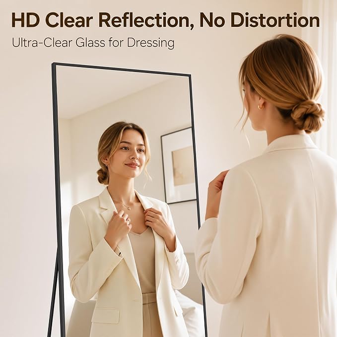 Antok Full Length Mirror, 81"x41" Floor Mirror with Stand, Black, Rect - Image 2