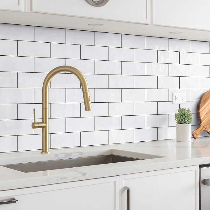 StyloVue Peel and Stick Backsplash for Kitchen, 3" x 6" PVC Subway Tile Upgraded Backsplash Stick on Tile Elevate Kitchen, Bathroom, Fireplace,RV - 4 Pieces Glossy White with Dark Gray Grout - Image 3
