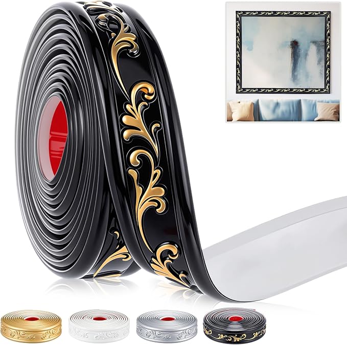 Black Gold Peel and Stick Crown Molding Trim, 13.1 ft X 1.8" by Sacubee