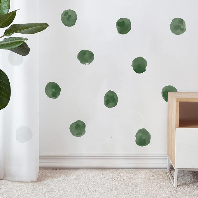 120pcs 2.2'' DarkGreen Polkadots Wall Decal Watercolor Wall Sticker | Removable, waterproof, vinyl peel and stick wall art for nursery, baby room, classroom, preschool, living room, and playroom - Image 2