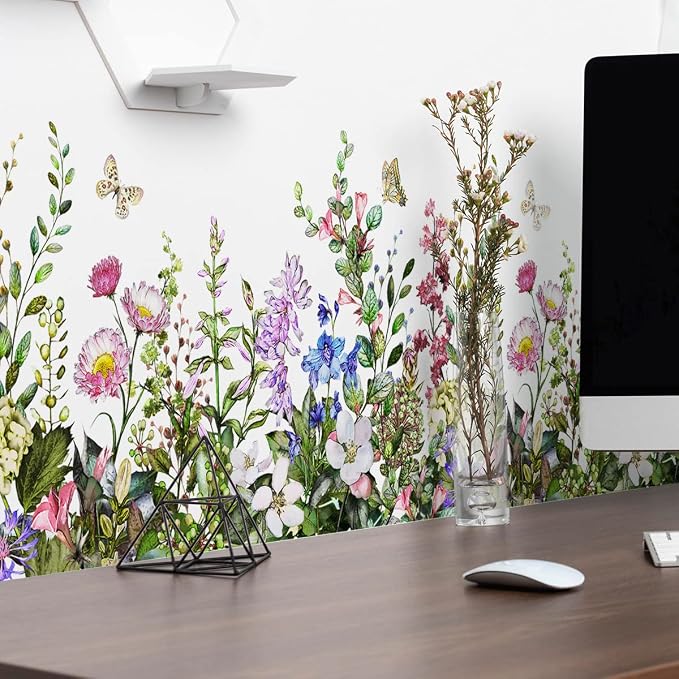 4 Pieces Flowers Wall Decals Vinyl Flowers Wall Stickers Removable Floral Murals Peel and Stick Colorful Flower Decor for Girls Bedroom Living Room Nursery (Vibrant) - Image 2