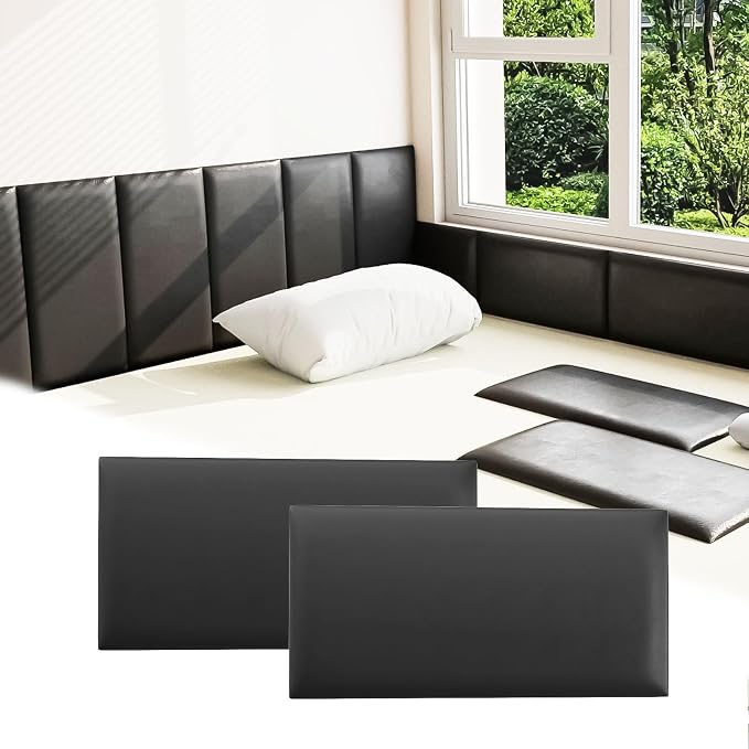 Anti Collision Wall Padding for Kids, Upholstered 3D Wall Panels | 12 Packs 7.8'' x 15.7'' Peel and Stick Headboard, Self Adhesive Wall Pads for Kids, Bedroom, Living Room, Black by Umedol