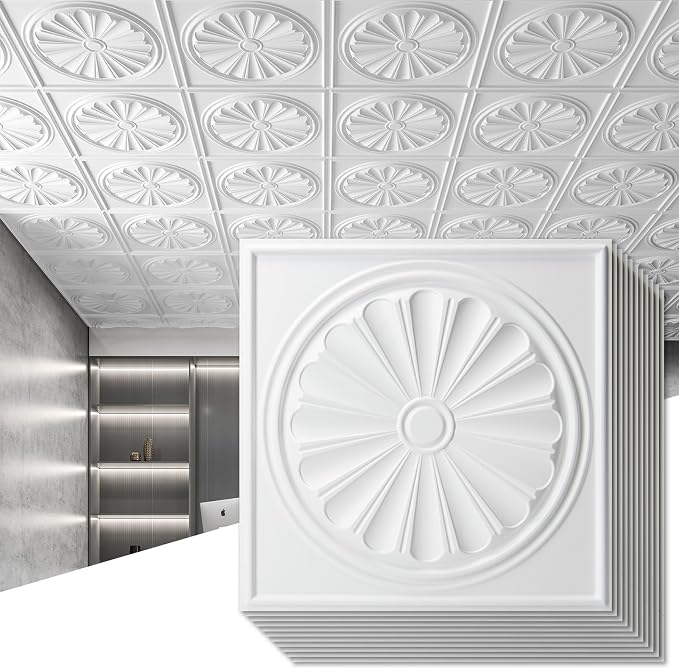 Art3dwallpanels Ceiling Tiles 12 Pack, 24 x 24 Inch, White | Drop Ceiling Tiles, High Grade PVC, 3D Wall Panels for Interior Wall Decor, Fire Rated, Waterproof, Light Weight - Image 8