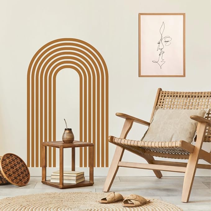 Brown Arch Wall Decals Large Minimalist Modern Wall Stickers Peel and Stick | Half arch line wall stickers, geometric decal, removable, vinyl wall art mural, self adhesive, for living room bedroom office - Image 5
