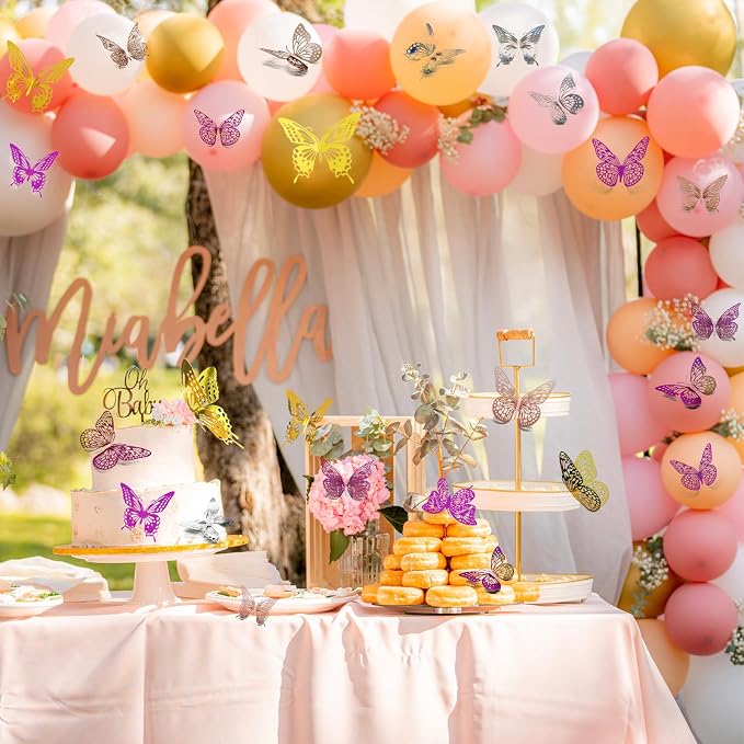 Meikeer 3D Butterfly Wall Decor 48 Pcs - 4 Styles & 3 Sizes, Removable Wall Stickers for Birthday, Party, Wedding Decorations & Interior Decor (Pink) - Image 5