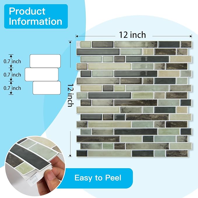 Art3d Linear Design Tile Peel and Stick Backsplash, 10-Sheet, Dark Brown | 12 x 12 Inch, Enhanced Thickness, Warp Resistant, Strong Adhesion, Sturdy, for Kitchen, Bedroom, Ideal for Home Improvement - Image 6
