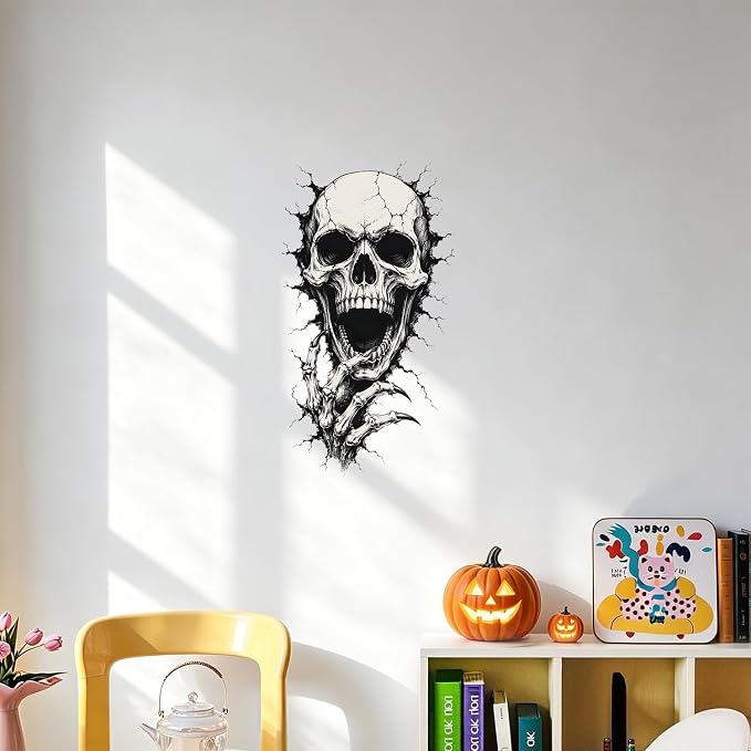 Skeleton Skull Wall Decals Peel and Stick Halloween Wall Stickers, Gothic Skull Removable Vinyl Wall Decor, Spooky Horror Wall Art for Bedroom Living Room Window Haunted House Party Decorations by ANNAQUEEN