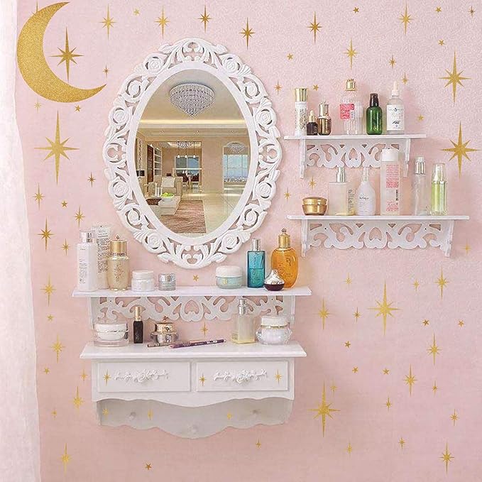 Retro Starburst Wall Decals Stars Wall Sticker Star Moon Vinyl Decal Golden | Celestial decor, sparkle wall stickers decoration, peel and stick, removable art mural, for girls bedroom living room nursery - Image 7