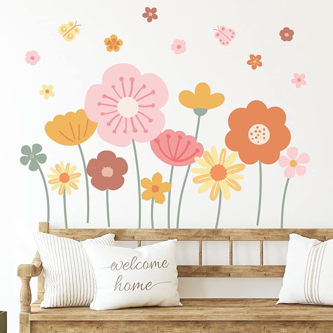 Zonon 6 Pcs Flower Wall Decals Peel and Stick Sticker, Cute | Vinyl Removable Wall Stickers & Murals, Cute Wildflower Decor for Bedroom, Cartoon Flower Wall Decals, Living Room, Nursery - Image 2
